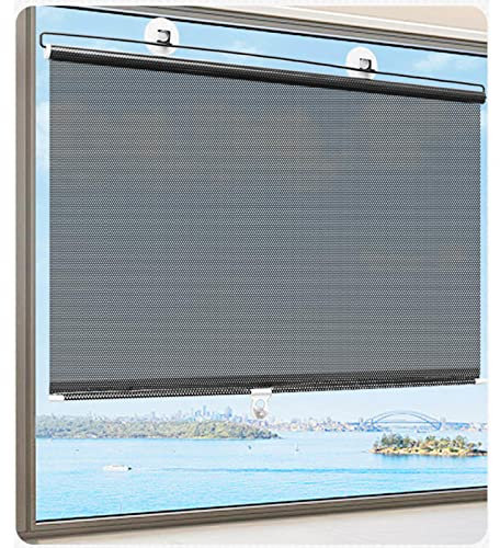 Saugnäpfen-Fensterrollos,Balkon Verdunkelungsvorhang,Temporäre Rollos,Versenkbare Auto-Sonnenblende,Sonnenschutz Isolierung Schattierung Vorhang ( Schwarz Polka Dot),W50cm*L125cm(W19.7in*L49.2in)