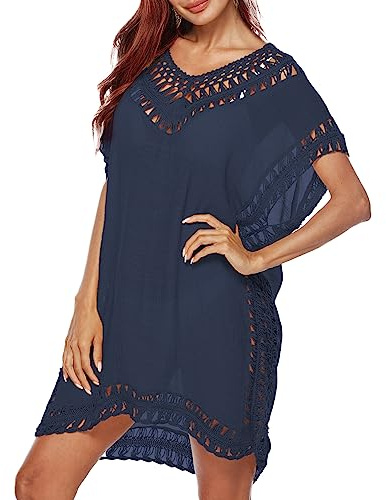 Figarge Damen Strandkleid Bikini Cover Up,V-Ausschnitt Sommer Strandurlaub Badeanzug Cutout Crochet Strandtunika Boho Strand Tunika Bikini Beachwear Cover-Ups für Sommerstrand, Schwimmbad, Wandern