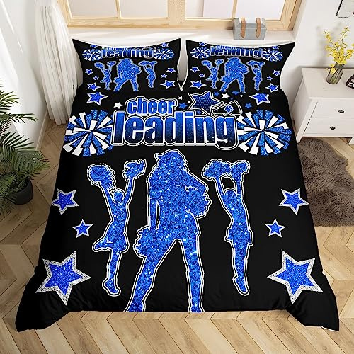 Cheerleading Bettbezug Set S Größe,Mädchen Kids Cowboy Blau Glitter Tröster Abdeckung Teens Jungen Frauen Zimmer Dekor,Jubeln Team Bettwäsche Set Mode Gymnastik Schwarz Quilt Cover,1 Kissenbezug