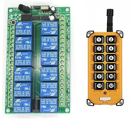 DC 12V 24V 5V Relais 12 Canales Interruptor de Control Remoto Inalámbrico RF Transmisor + Módulo Receptor Sistema de Interruptor Remoto Inalámbrico Larga Distancia (DC12V) (12 V) (12 V)