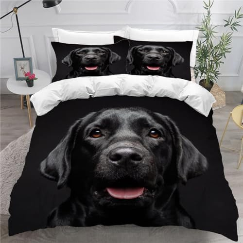 MEVASA Labrador Retriever Bedding Set - Microfiber Teen Bedding, Animal Black Dog 3D Bedding - 3Pcs Anti Allergic Double Duvet Cover Set with Zipper /200x200