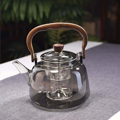 Glass Teapot，18.6oz/550ml Glass Tea Kettle with Bamboo Lid and Removable Filter Spout,Stovetop & Microwave Safe Glass Borosilicate Teapot,Teapot for Loose Leaf and Blooming Tea