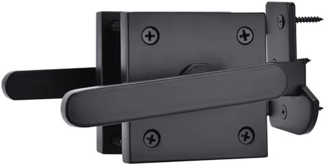 JIAHOO Loquet de portail double face en aluminium autobloquant pour porte battante, matériel de portail double sens robuste pour clôture extérieure en bois, portails, abri de jardin à outils – Noir
