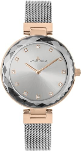 JACQUES LEMANS Damenuhr Milano massiv Edelstahl Swarovskisteine 1-2139H