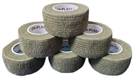 6 x Ok-plast Fingerpflaster 2,5 cm Breit | Selbsthaftend | Klebt nicht auf Haut & Haare | für Mensch & Tier (6 Rollen, Khaki)