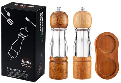 AADDFDD 8-Zoll-Pfeffermühlen-Set aus Holz + Glas, Gummibaum-Pfeffer- und Meersalzmühle mit Einstellbarer Mahlgenauigkeit, nachfüllbare Pfeffermühle für Zuhause, Küche, Camping 20.5cm/8inch Ⅳ