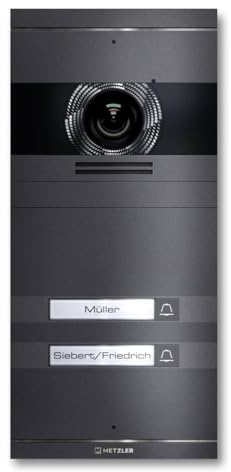 Metzler VDM10 2.0 Video Sprechanlage mit Türöffner (Stromversorgung) & Namensschild - Anschluss 2-Draht - Türsprechanlage mit HD-Kamera, für 2 Familienhaus, in Eisenglimmer aus V2A Edelstahl