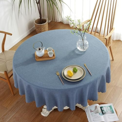 Homxi Copritavolo Rotondo in Tessuto 220CM,Tovaglia Centrotavola Moderno Blu Tinta Unita Poliestere