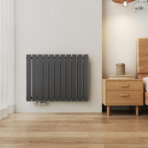 EMKE Heizkörper 630x850 mm, Design Heizkörper Flach Horizontal Paneelheizkörper Einlagig Flachheizkörper Seitenanschluss Wandheizkörper Anthrazit 618 Watt