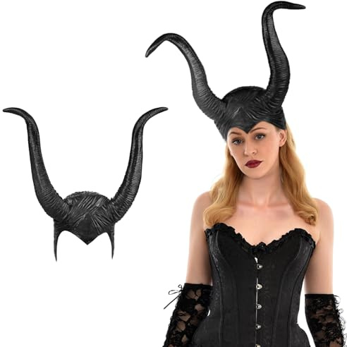 AYBUY Halloween Malefica Corna, Regina Corna Copricapo Unisex Corna del Diavolo, Corna di Diavolo di Colore Nero Cosplay Copricapo per Halloween Terrore Festa Carnevale