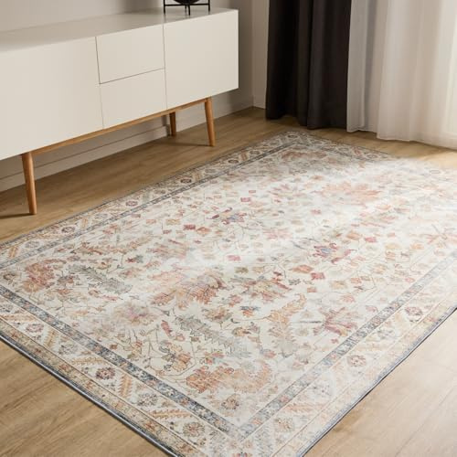 benuta Basic Waschbarer Teppich George - Multicolor/Beige 240x340 cm - Kunstfaser - Rechteckig & im Style: Vintage, Elegant, Retro - Pflegeleicht für Wohnzimmer Schlafzimmer