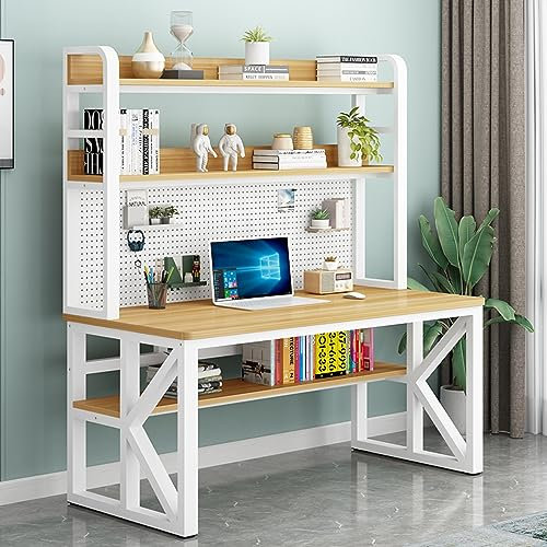 Moderner Computertisch mit Staufächern und Stecktafel für Home Office, großer Arbeitstisch (119,9 cm Eiche + Schwarz)