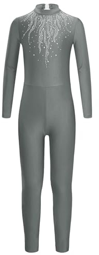 CHICTRY Tuta da Ginnastica a Maniche Lunghe per Bambina e Ragazze Body da Pattinaggio Artistico Strass Leotards da Danza Balletto Pagliaccetto Jumpsuit One Piece