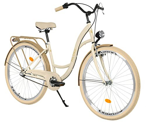 MILORD Damenfahrrad Citybike Komfort Retro Bike Hollandrad Vintage Fahrrad, 26, 28 Zoll, 3-Gang (Creme-Braun, 26 Zoll)
