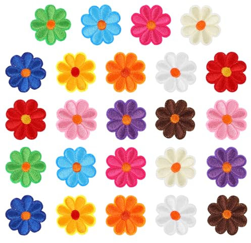 24 Stück Patches zum Aufbügeln, Stoffblumen zum Aufnähen, Flicken zum Aufbügeln, Blumen Patches Klett, Aufnäher zum Aufbügeln, Bestickte Aufnäher, Bügelbilder für, Jeans, Jacken Rucksäcke, DIY-Zubehör