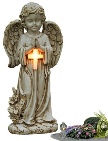 Belle statue d'ange de jardin, figurine d'ange solaire, décoration de pelouse d'ange étanche, lampes solaires écoénergétiques, résine, 9 x 14 x 30 cm, décorations polyvalentes pour jardins, cours,