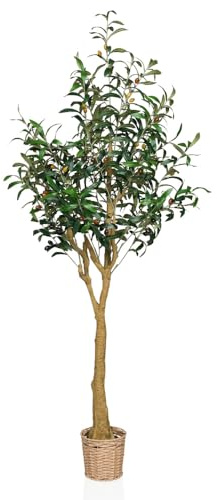 hjh OFFICE Planta artificial en maceta, 150 cm, olivo decorativo en cesta, árbol artificial de fácil cuidado para el hogar