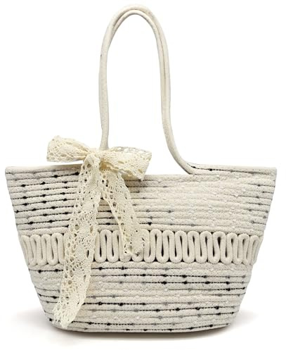 Pahajim Tote Bag Handtasche Geflochten Damen Korbtaschen besteht aus Baumwollkordel Woven Bag Sommer Tasche für Urlaub Strand