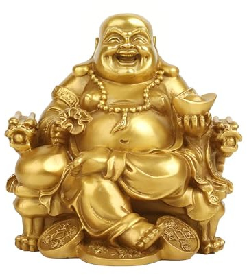 Feng Shui Buddha Figuren Glück Wohlstand Statue Messing Deko Geschenk M | Lachender Kaiserthron Skulptur Reichtum Glücksbringer Skulpturen Asiatische Dekoration Tischdeko Wohnzimmer Esoterik Gold