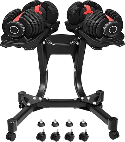 OKSTENCK Manubri regolabili da 154,2 kg, supporto regolabile per manubri da 154,2 kg, supporto standard in metallo con quattro ruote per uso domestico e palestra.