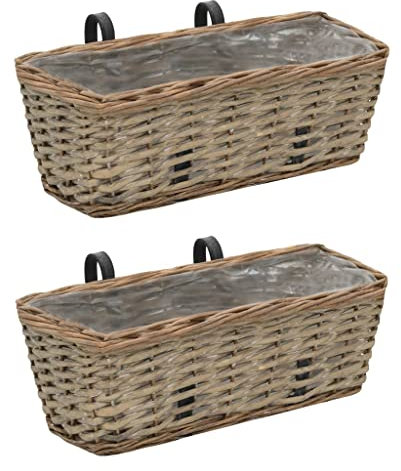 Refined 2X Blumenkasten Rattan Weide Balkonkasten Blumentopf Balkon Garten (40 x 16 x 13 cm)