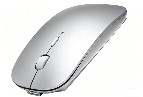 MOREPC Ratón Óptico Inalámbrico Ultraplano y Portátil Recargable (con Receptor USB) Modelo Silencioso | 3 Niveles de dpi Ajustables | Compatibilidad con Portátiles/PC/Computadoras/MacBook (Plata)