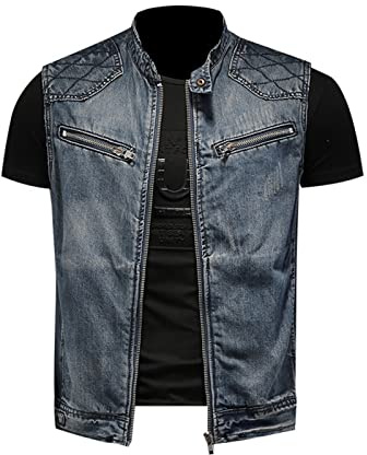 YOSUWOAI Gilet in denim, da uomo, senza maniche, da motociclista, slim fit, da moto, per attività all'aria aperta, per il tempo libero, da motociclista, estivo, per uomini e escursioni, Z05 blu scuro