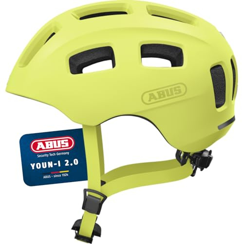 ABUS Casco da bicicletta Youn-I 2.0 - con luce per bambini, adolescenti e giovani adulti - per ragazze e ragazzi - giallo mono, taglia S