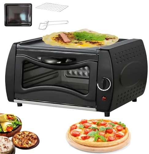 Elektrischer Pizzaofen, 1500 W, Hoquop Tandoor Hort für Naan, Roti, Chapati, Bread, Lahmacun & Manakish, 15 l Mini-Pizza-Maker mit Backblech, Ablage und Griff, schnelle Heizung