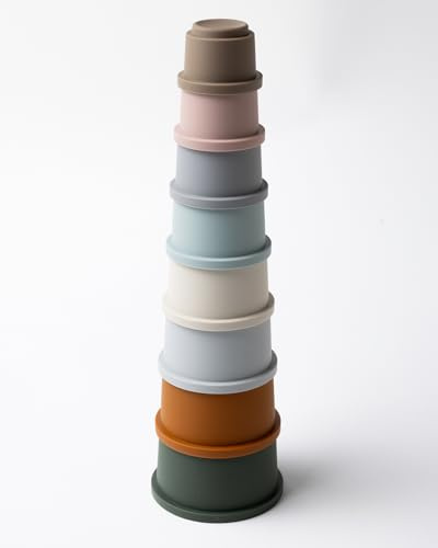 Kindsgard Stapelbecher Baby „silstacky“ – 8-teiliges Set aus Silikon – bunt, LFGB Zertifiziert – fördert Motorik & Koordination – BPA-frei, platzsparend & hygienisch