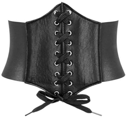 WUSJCOF Corsé de Cuero Retro para Mujer, 1 Pieza, Ultra Ancho, Cinturón Elástico, Ajustable Estilo Catwoman, Ideal Halloween, Disfraz Pirata, Accesorios, Corpiños(Negro)