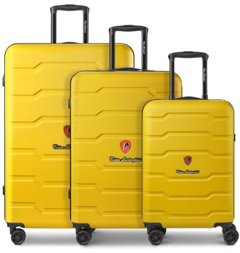 Tonino Lamborghini Koffer-Set 3-teilig für Damen und Herren | Reise-Trolleys 53 x 32 x 77 cm aus hochwertigem, stoßfestem ABS Material | Doppelrolle & Teleskopgriff| Bologna Serie
