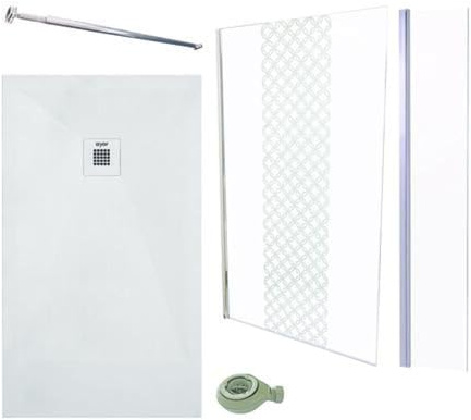 ONDÉE - Kit Douche Complet - Receveur NOLA3 Résine Blanc 160 x 80 cm - Paroi Italienne TAILA Verre Trempé - Déflecteur Chrome 40 x 200 cm - Fixation INOX
