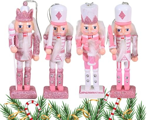 Cascanueces de Navidad, cascanueces rosa coleccionable de Navidad, figuras coleccionables de madera, decoración para vacaciones, dormitorio, cocina, sala de estar, armario, estante y mesa de comedor
