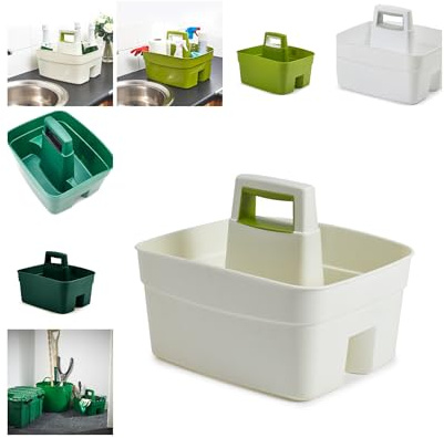 Homey Mart Kitchen Caddy with Handle, Dual Compartment Storage Organiser for Cleaning Supplies, Kitchen and Garden Use, Heavy Duty, Available in Green, White, Cream, Dark Green (Cream)