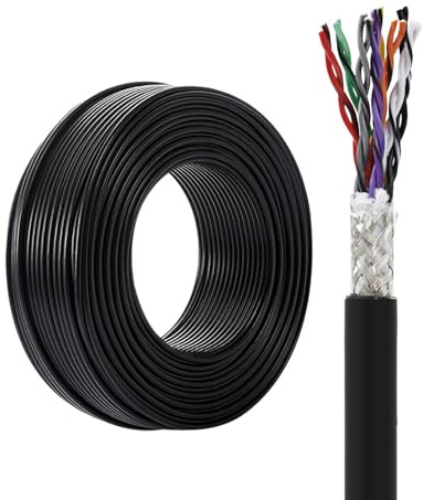 10/12/16/20-Cores 24AWG Shielded Electrical Wire, UL Certification Twisted-Pair Tinned Copper Double Shielded Cable, 24 Gauge Multi-Conductor PVC Insulated Data Transmission Wire(16C,32FT_24AWG)