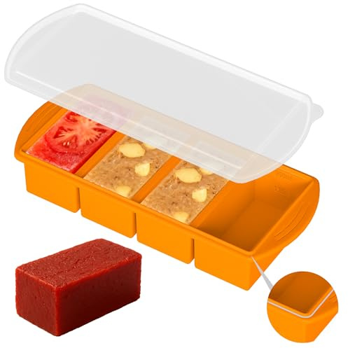 QUELIEN Oranges Silikon-Gefriertablett mit Deckel – 250-ml-Portionsform für Suppe, Brühe, Soßen & Reste – stapelbar, wiederverwendbar, leicht zu entnehmen für Küche & Gefrierschrank