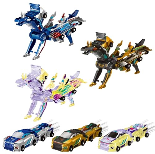 3 Stück Auto-Roboter-Spielzeug, magnetischer Drachen-Transformator, magnetisch, 2-in-1, verwandelt in Dinosaurier-Spielzeug, Autospielzeug für Jungen und Mädchen ab 2 3 4 5 6 7 8 Jahren