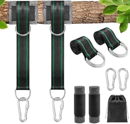 euluoziqing 900KG Schaukel & Hängematte Befestigungsset, Tragbares Hängesessel Befestigungset, Schaukel Befestigung Baum 2x150cm Gurten, 8mm Schwerlast-Karabinern, D-Ringen, Baumschutz & Tasche