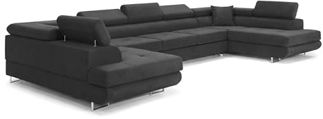 Ecksofa mit Schlaffunktion BIG PASTI U-Form, Sofa Couch mit Bettkasten, 3-Sitzer Eckcouch, Schlafsofa für Wohnzimmer, Big Sofa Couch mit Schlaffunktion (Pet Friendly Edition Anthrazitgrau)