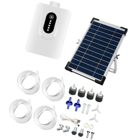 Pocoiau Solar Teichbelüfter mit Vier Ventilatoren und Batterie Backup, der 72 Stunden nach Sonnenuntergang in Betrieb und 33 Gallonen O2 Stunde für Meeresbedingungen produziert Keine elektrischen