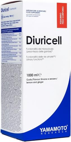 Yamamotò Diuricel 1 litro - formula drenante e depurtiva con : tarassaco, betulla, ananas, Arancia amara - Senza Glutine e Senza Lattosio (zenzero e limone)