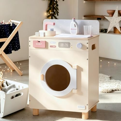 ROBUD - Juego de lavadora de juguetes de madera, juego de simulación para niños de 3 años en adelante