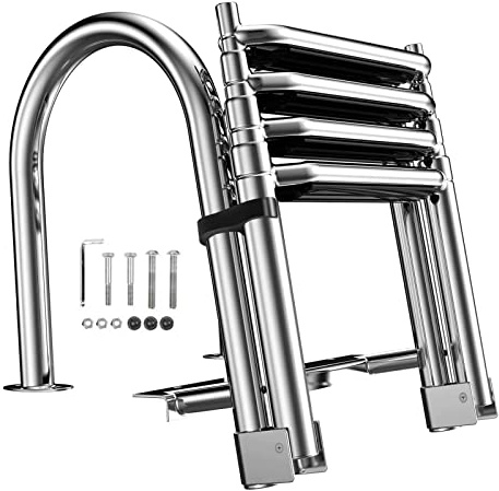 4 Step Telescoping Boat Ladder with Handrails Wide Steps, Pontoon/Marine Yacht/Swimming Pool Ladder, Telescopic Rear Entry Inboard Ladders, Loads 330lbs (Color : 5cm/2in Wide Steps)