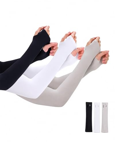 YIPFEN Manicotti Braccia 3 Paia Taglia Unica, Seta Ghiaccio UV Protezione, Rinfrescanti Traspiranti Uomo Donna – Sport Corsa Ciclismo Padel Golf – Nero, Grigio, Bianco