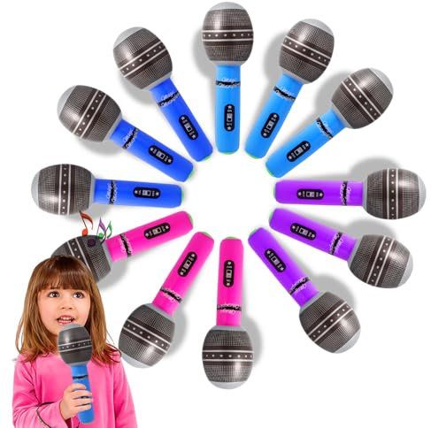 Novelty Place Ensemble de Microphones gonflables pour Enfants et Adultes, 10 Pouces (Paquet de 12)