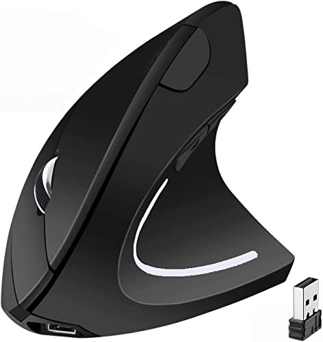 BeWishes Ergonomic Vertical Mice USB Wireless Ergonomic Mouse,2.4G Rechargeable Optical Vertical Mouse High Precision Optical Mouse Adjustable800/1200/1600 DPI,5 Buttons for PC/Laptop/Mac