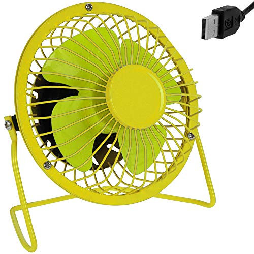 USB Ventilator Tischventilator Mini Metall 360° neigbar Ø 13,5cm EIN/Aus-Schalter elektrisch Schutzgitter Farbwahl Gelb/Grün