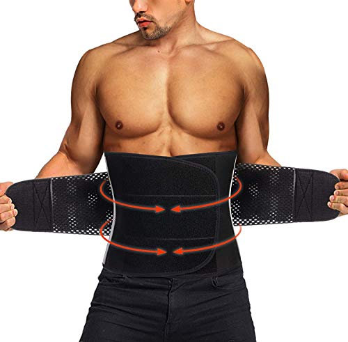 TAILONG Neopren Taillentrimmer Bauchgürtel für Männer Taille Trainer Korsett Abnehmen Body Shaper Workout Sauna Hot Sweat Band (schwarz mit Band, L)