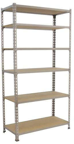 SimonRack Schwerlastregal, Lagerregal, 250x90x30 cm, Metallregal, Kellerregal, Biegestelle 150 kg, 6 Holzfachböden, Verzinkt/Holz - Maderclick | 6 Höhen, Holzablage, Biegepunkt 150 kg, Korrosionsschutzlackierung, Klicksystem-Montage, Verzinkt